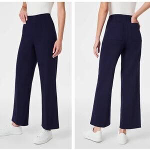 SPANX Stretch Twill Cropped Wide Leg Pant Lapis Blue Sz L $148 {3P17}